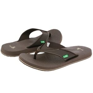 Sanuk Beer Cozy Brown Leather Upper Strap Flip Flops